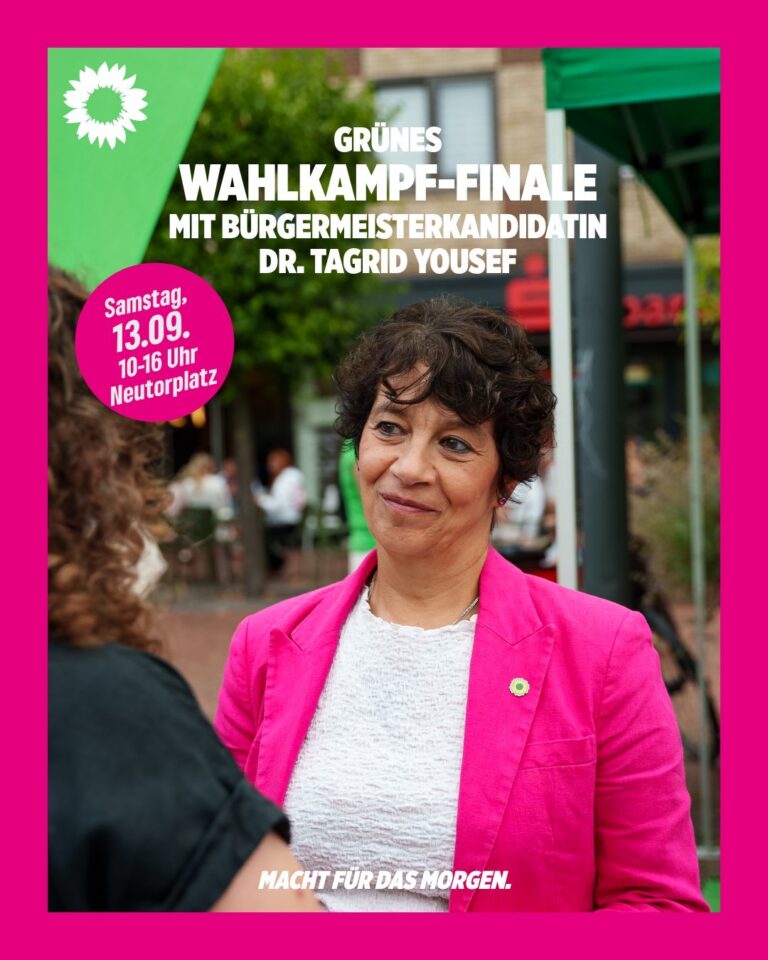 GRÜNE Dinslaken laden zum Wahlkampfstandfinale mit Bürgermeisterkandidatin Dr. Tagrid Yousef ein